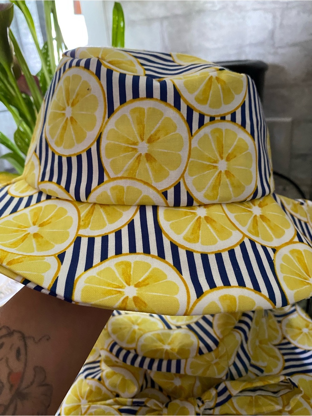 Mommy and Me Matching Sun Hats | Yellow Lemon Print - Picture 3 of 4